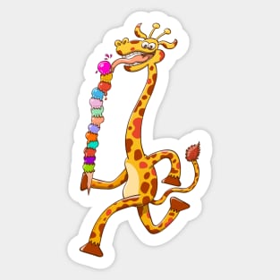 Cool giraffe refreshing by eating a giant ice cream Sticker